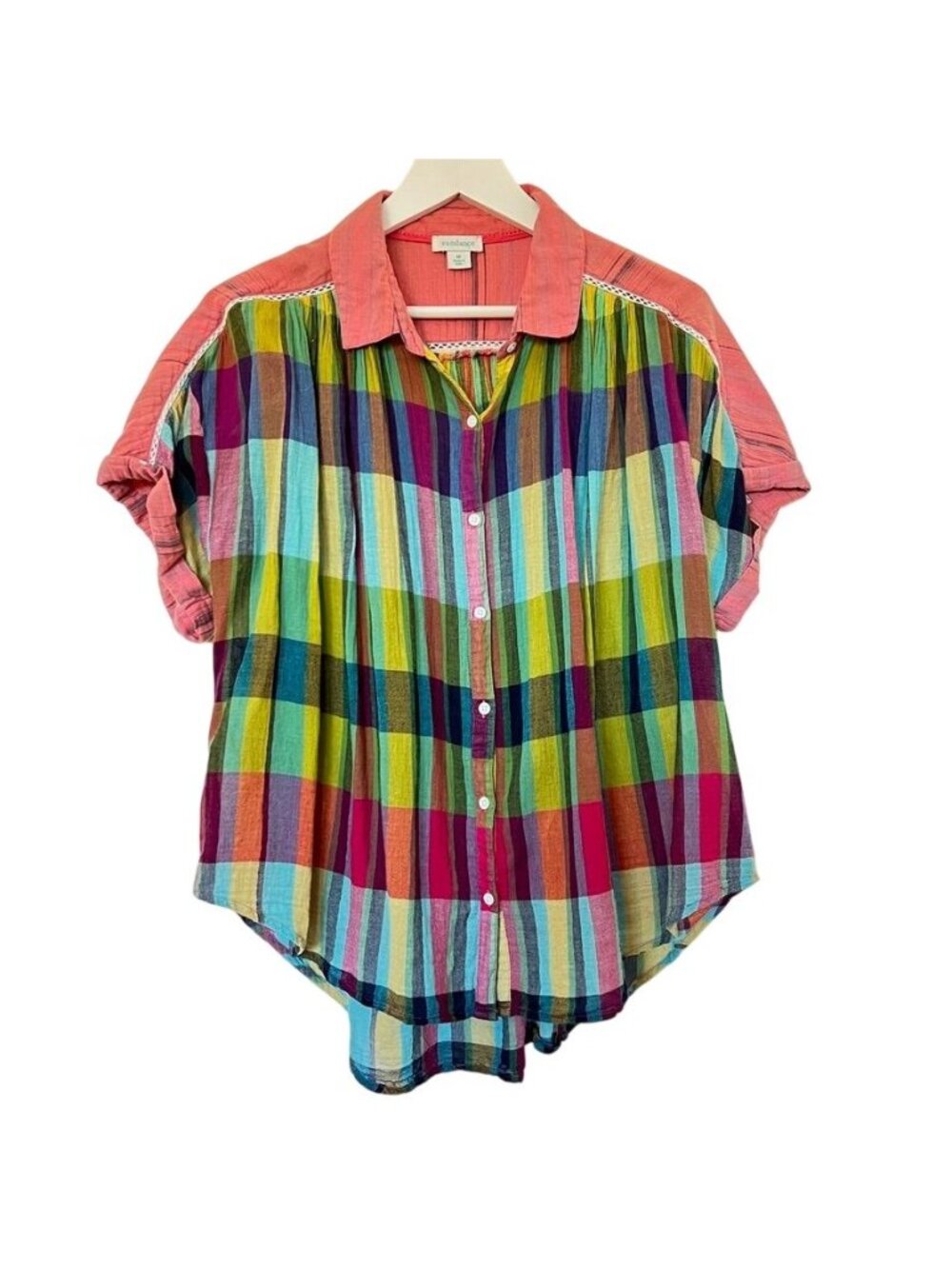 Sundance Womens Sz M Plaid Camp Shirt Colorful Cotton Boho Country Cottage